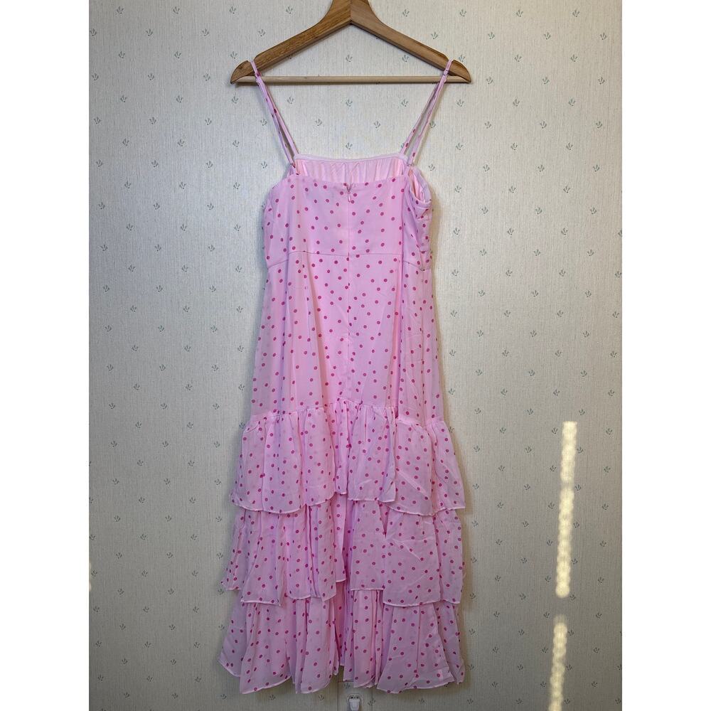 Lulus Nellie Pink Polka Dot Ruffled Strappy Midi Dress Large Coquette Barbycore - Picture 8 of 13